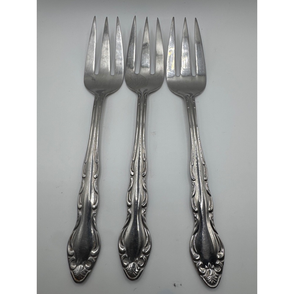 Carlyle Silver CAY1 Stainless Cold Meat Serving Forks Set of 3 Scroll Edge 8.5in